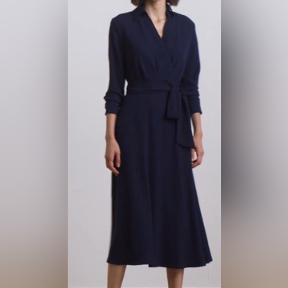 Lauren Ralph Lauren Self-Belt Long-Sleeve  Surplice Georgette Midi Dress 4 wrap